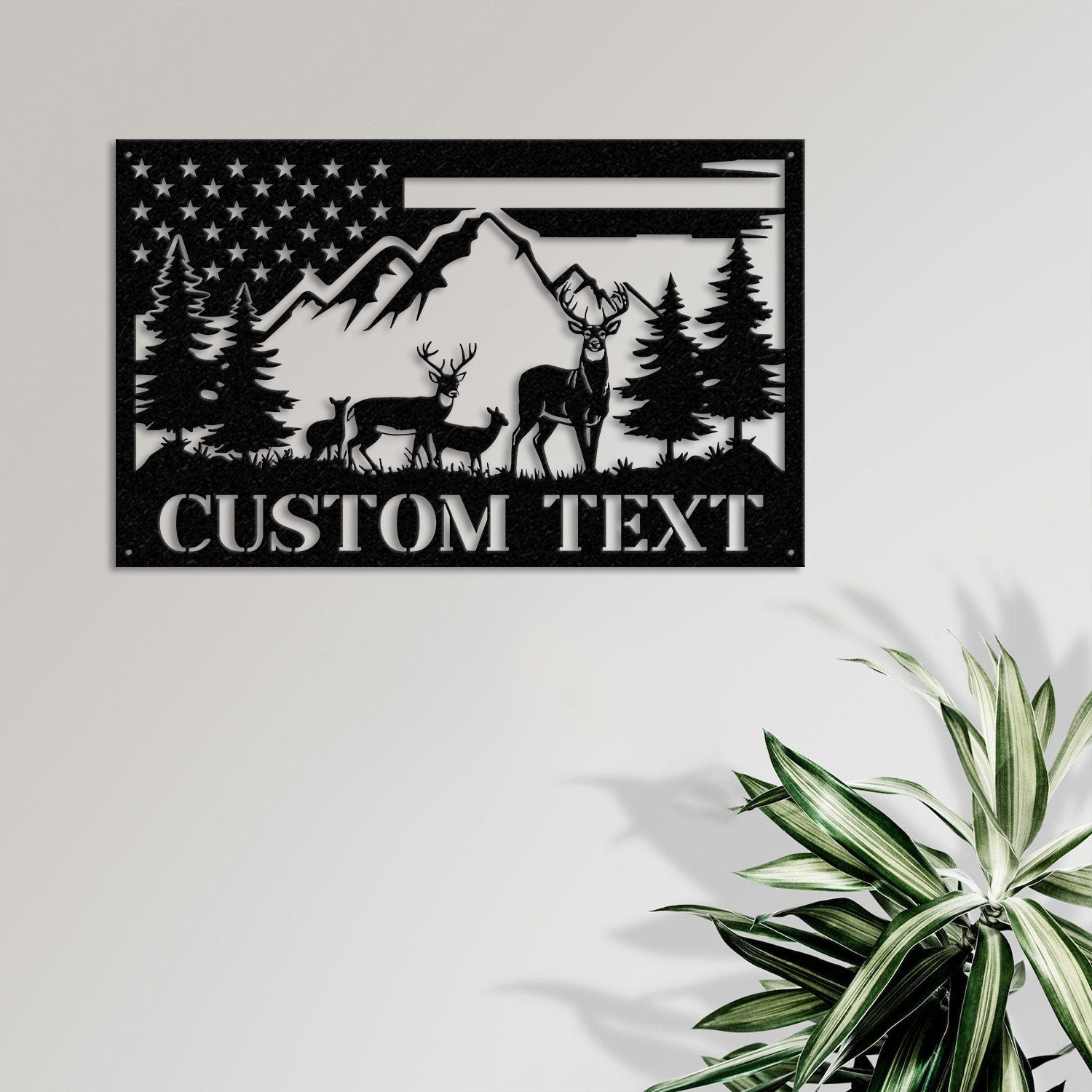 Custom US Flag Deer Hunting Metal Wall Art With LED Lights, Custom Deer Hunting Metal Sign, Deer Hunter Metal Wall Decor, Deer Wall Hanging