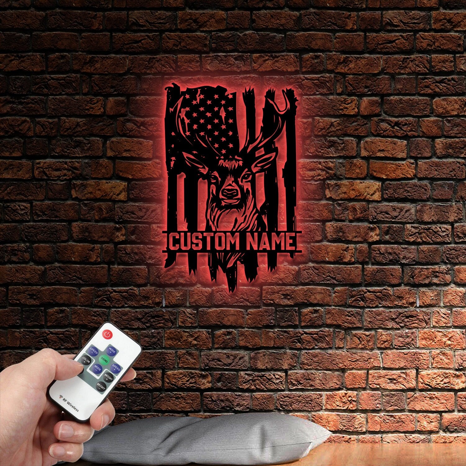 Custom US Flag Deer Hunting Metal Wall Art With LED Lights, Custom Deer Hunting Metal Sign, Deer Hunter Metal Wall Decor, Deer Wall Hanging