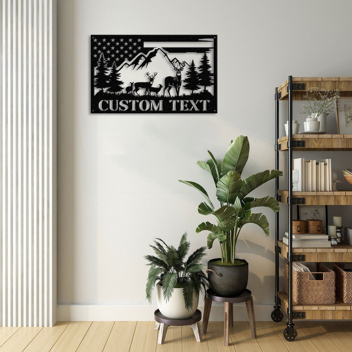 Custom US Flag Deer Hunting Metal Wall Art With LED Lights, Custom Deer Hunting Metal Sign, Deer Hunter Metal Wall Decor, Deer Wall Hanging