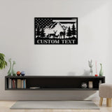 Custom US Flag Deer Hunting Metal Wall Art With LED Lights, Custom Deer Hunting Metal Sign, Deer Hunter Metal Wall Decor, Deer Wall Hanging