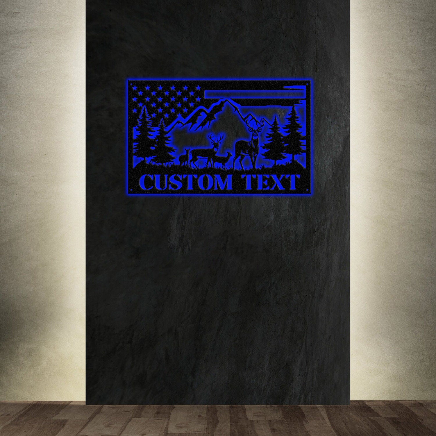 Custom US Flag Deer Hunting Metal Wall Art With LED Lights, Custom Deer Hunting Metal Sign, Deer Hunter Metal Wall Decor, Deer Wall Hanging