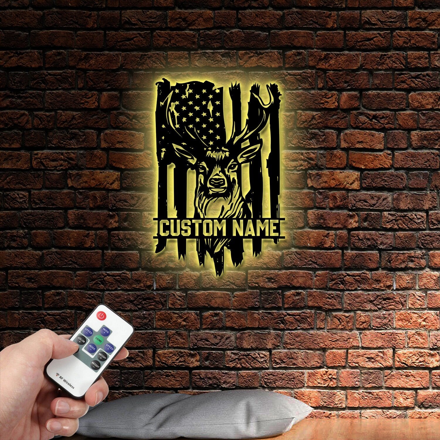 Custom US Flag Deer Hunting Metal Wall Art With LED Lights, Custom Deer Hunting Metal Sign, Deer Hunter Metal Wall Decor, Deer Wall Hanging