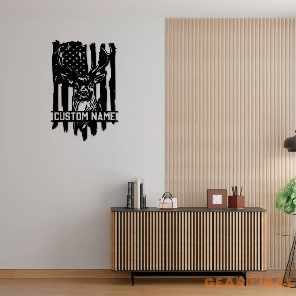 Custom US Flag Deer Hunting Metal Wall Art With LED Lights Custom Deer Hunting Metal Sign Deer Hunter Metal Wall Decor