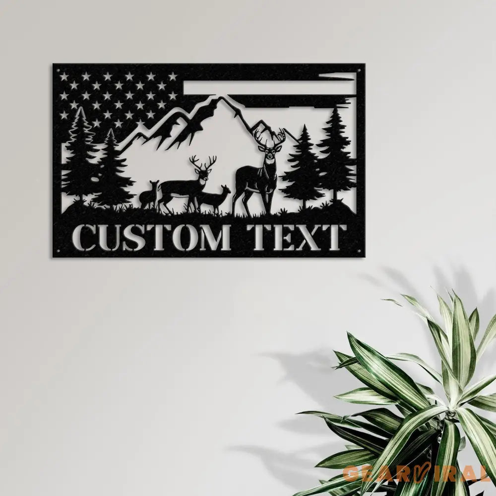 Custom US Flag Deer Hunting Metal Wall Art With LED Lights Custom Deer Hunting Metal Sign Deer Hunter Metal Wall Decor