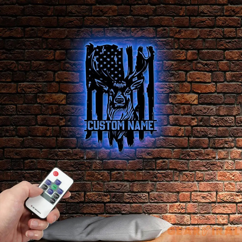 Custom US Flag Deer Hunting Metal Wall Art With LED Lights Custom Deer Hunting Metal Sign Deer Hunter Metal Wall Decor