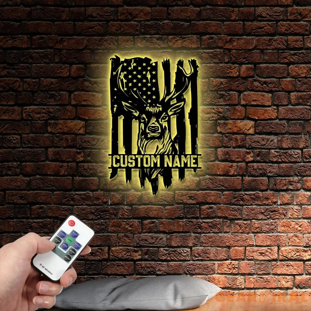 Custom US Flag Deer Hunting Metal Wall Art With LED Lights Custom Deer Hunting Metal Sign Deer Hunter Metal Wall Decor