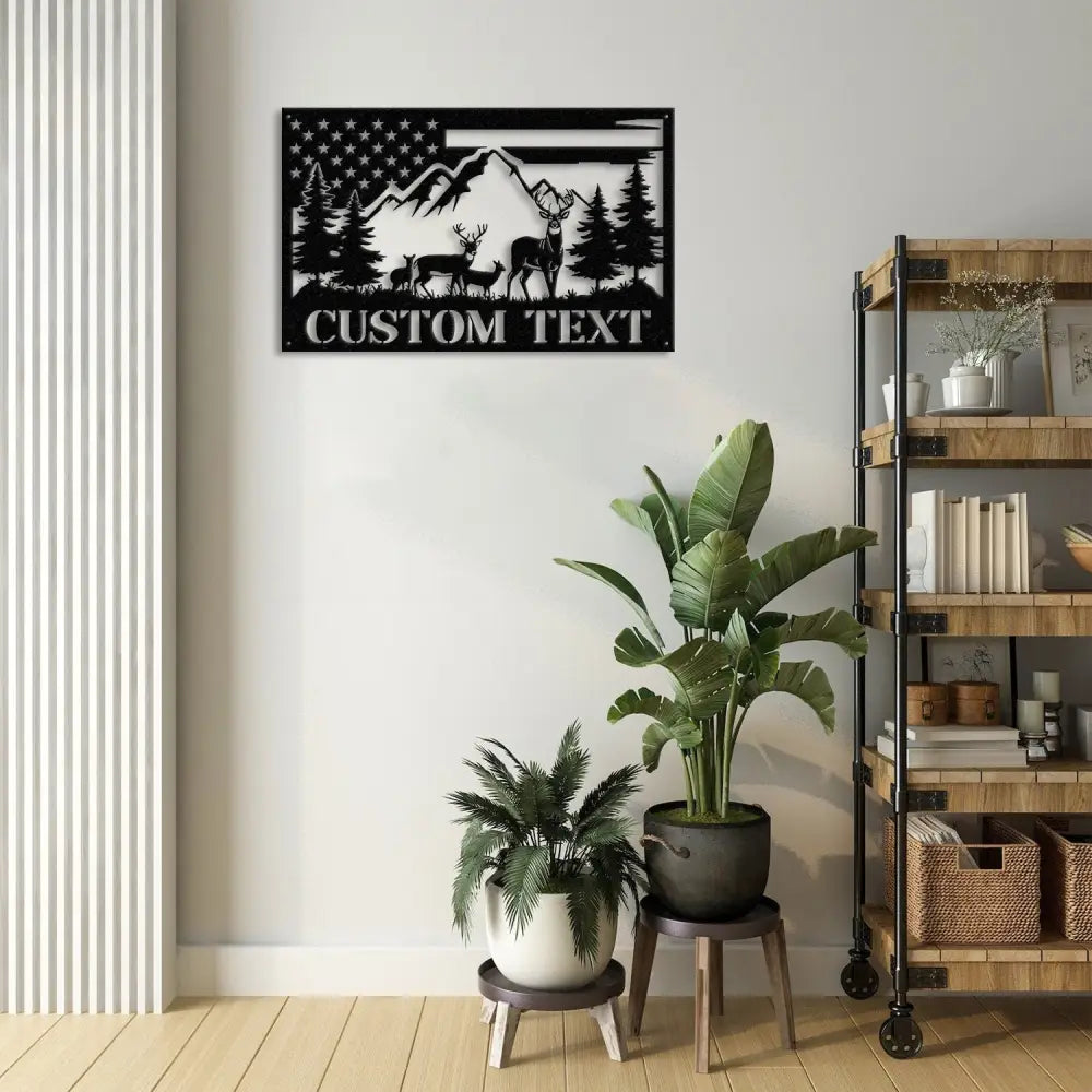 Custom US Flag Deer Hunting Metal Wall Art With LED Lights Custom Deer Hunting Metal Sign Deer Hunter Metal Wall Decor