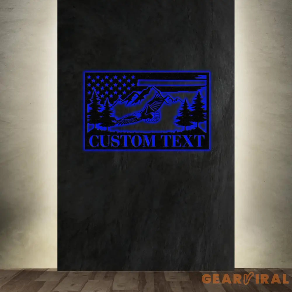 Custom US Flag Eagle Metal Wall Art LED Light Custom Outdoor Eagle Monogram Metal Wall Hanging Eagle Home Decor Metal