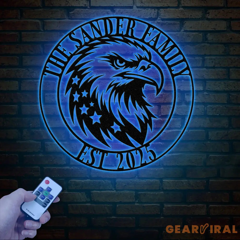 Custom US Flag Eagle Metal Wall Art LED Light Custom Outdoor Eagle Monogram Metal Wall Hanging Eagle Home Decor Metal