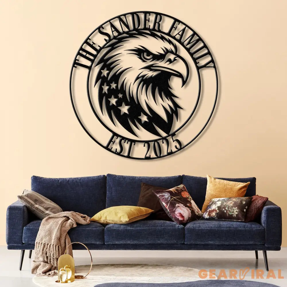 Custom US Flag Eagle Metal Wall Art LED Light Custom Outdoor Eagle Monogram Metal Wall Hanging Eagle Home Decor Metal