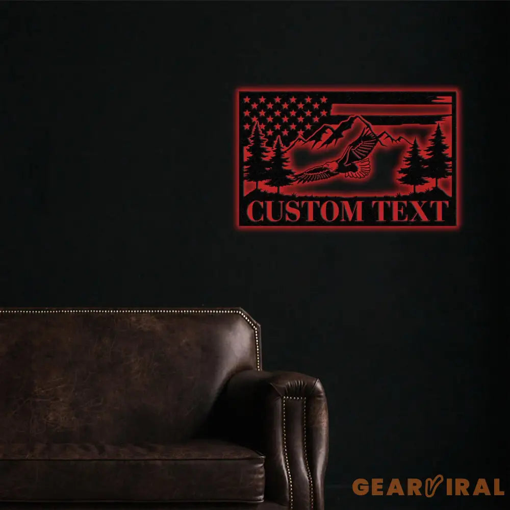 Custom US Flag Eagle Metal Wall Art LED Light Custom Outdoor Eagle Monogram Metal Wall Hanging Eagle Home Decor Metal
