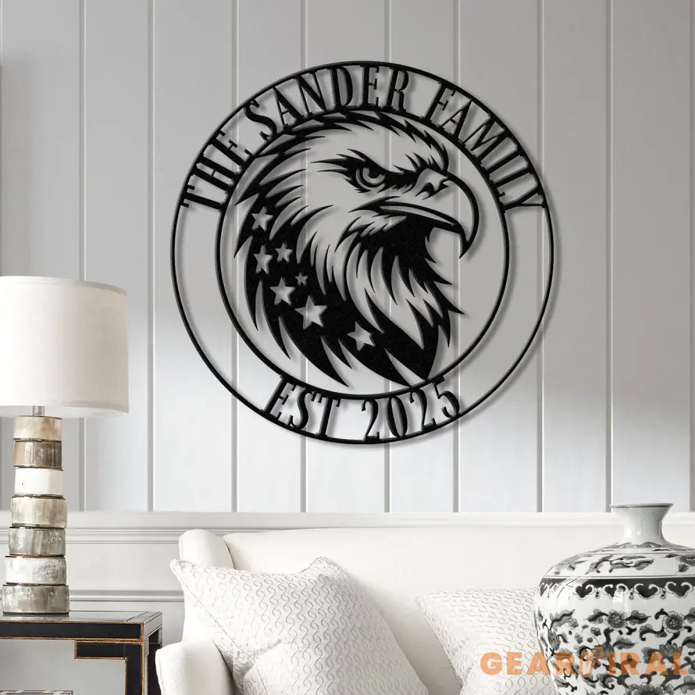 Custom US Flag Eagle Metal Wall Art LED Light Custom Outdoor Eagle Monogram Metal Wall Hanging Eagle Home Decor Metal
