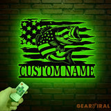 Custom US Flag Fishing Metal Sign with Led Lights Fish name Sign Personalized Fish Wall Art Gift for Fisherman Fishing