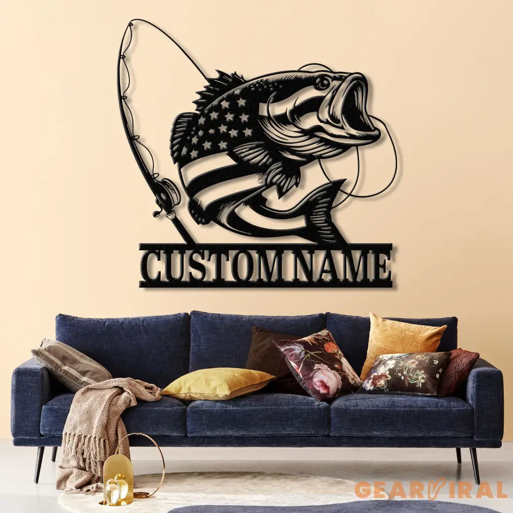 Custom US Flag Fishing Metal Sign with Led Lights Fish name Sign Personalized Fish Wall Art Gift for Fisherman Fishing