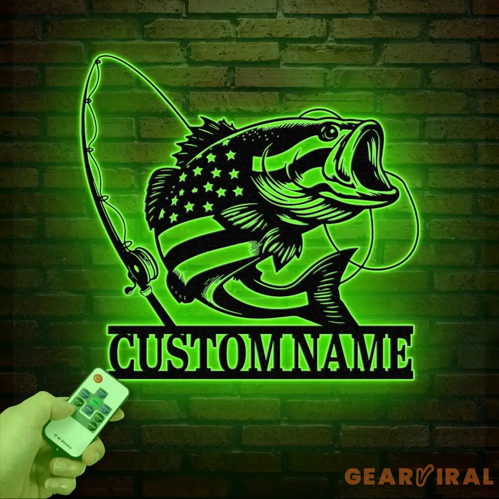 Custom US Flag Fishing Metal Sign with Led Lights Fish name Sign Personalized Fish Wall Art Gift for Fisherman Fishing