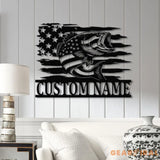 Custom US Flag Fishing Metal Sign with Led Lights Fish name Sign Personalized Fish Wall Art Gift for Fisherman Fishing