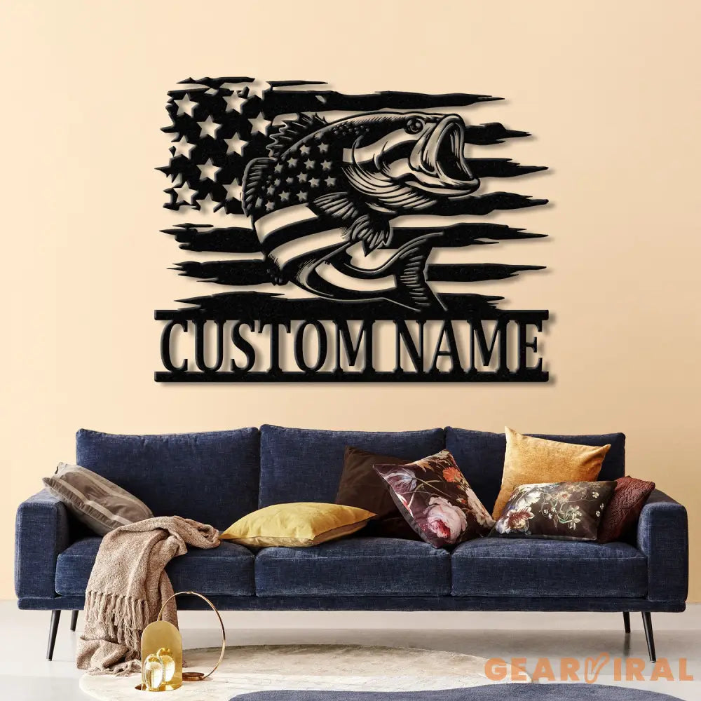 Custom US Flag Fishing Metal Sign with Led Lights Fish name Sign Personalized Fish Wall Art Gift for Fisherman Fishing