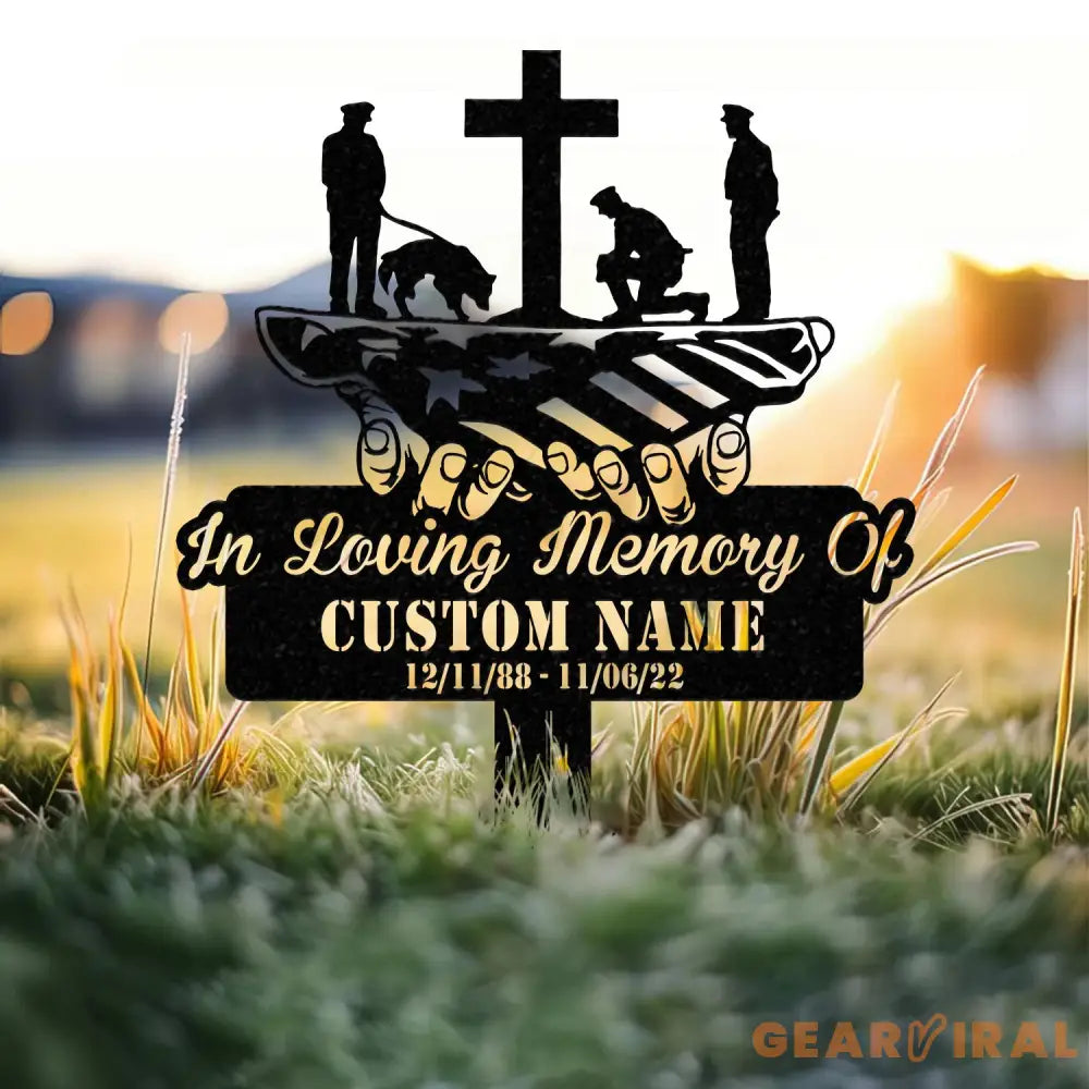 Custom US Flag Kneeling Soldier Memorial Garden Stake Personalized Veteran Army Grave Marker Memorial Name Sign Veteran
