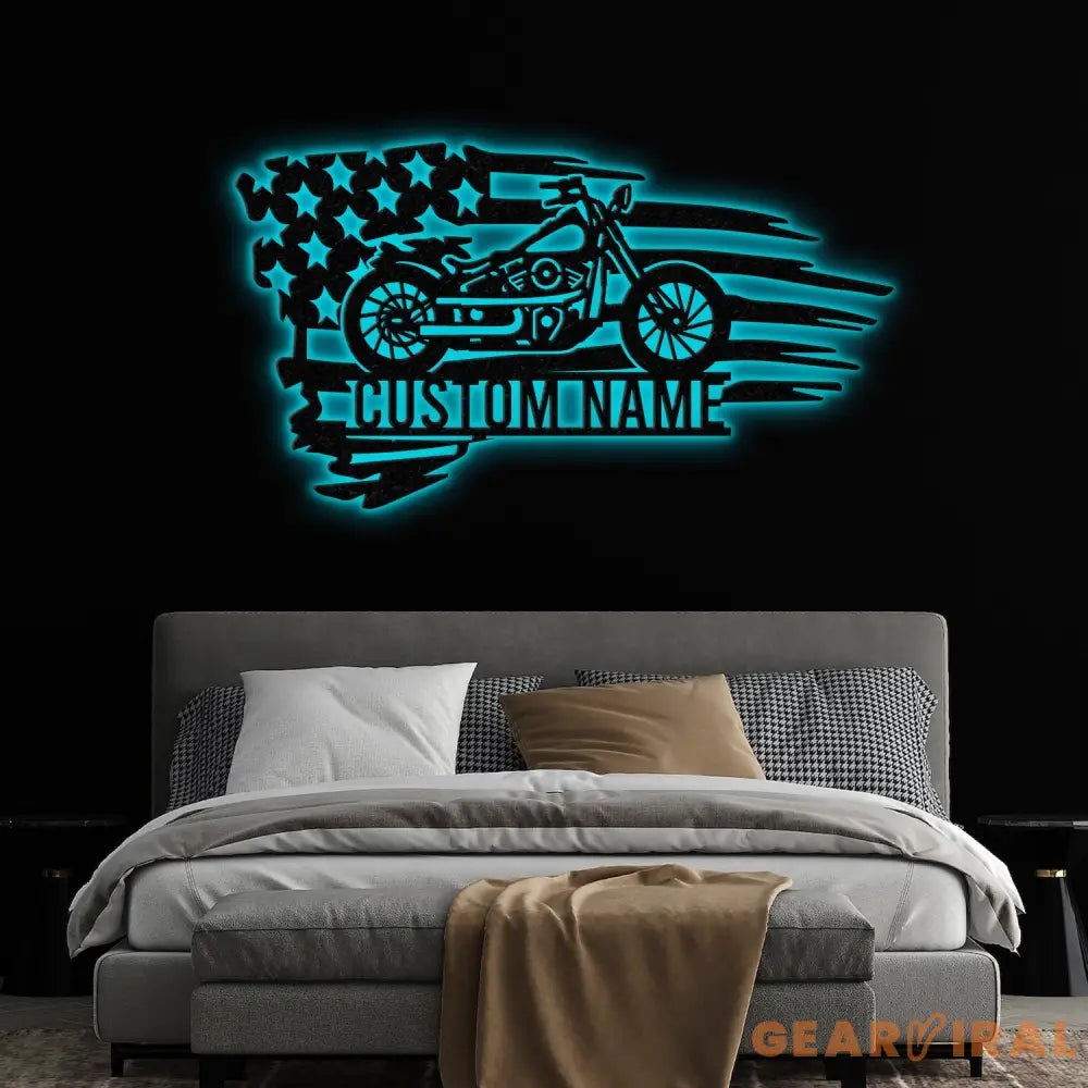 Custom US Flag Motorcycle Metal Sign Personalized Motorcycle Wall Decor Garage Name Sign Motorcycle Lover Gifts Gift