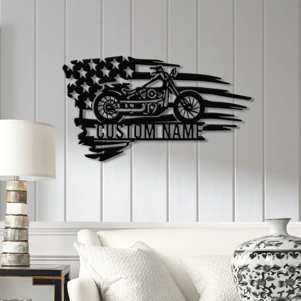 Custom US Flag Motorcycle Metal Sign Personalized Motorcycle Wall Decor Garage Name Sign Motorcycle Lover Gifts Gift