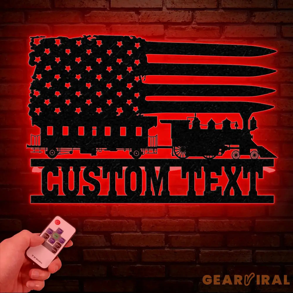 Custom US Flag Train Metal Wall LED Light Railroad Wall Decor Railroad Sign Man Cave Decor Train Driver Gift Christmas