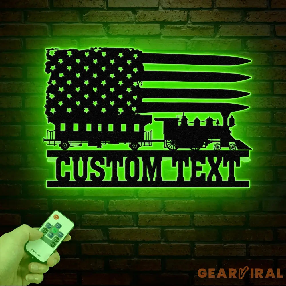 Custom US Flag Train Metal Wall LED Light Railroad Wall Decor Railroad Sign Man Cave Decor Train Driver Gift Christmas