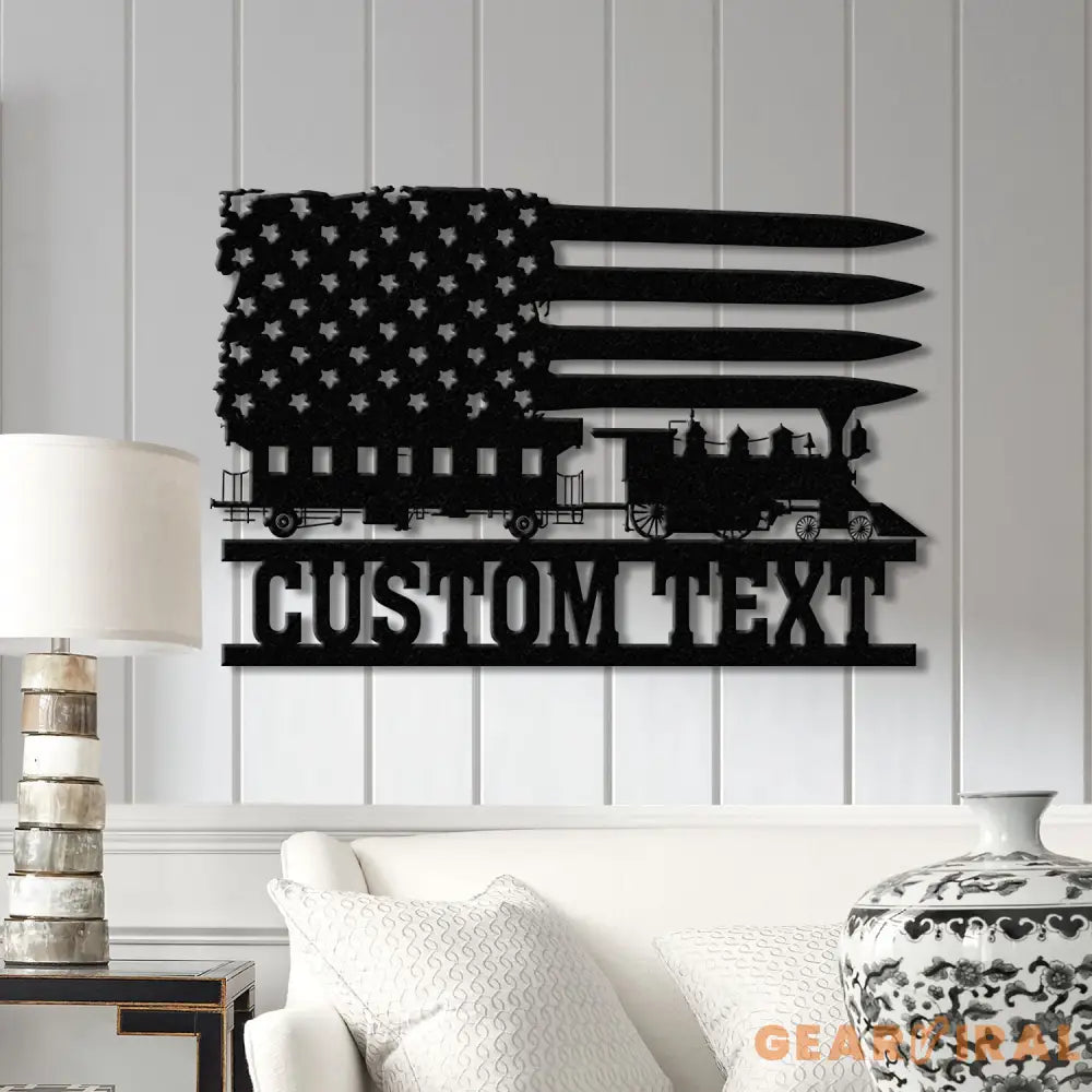 Custom US Flag Train Metal Wall LED Light Railroad Wall Decor Railroad Sign Man Cave Decor Train Driver Gift Christmas