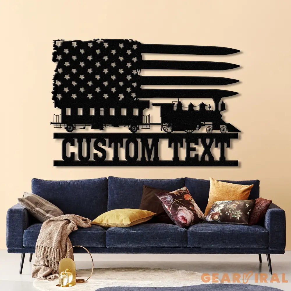 Custom US Flag Train Metal Wall LED Light Railroad Wall Decor Railroad Sign Man Cave Decor Train Driver Gift Christmas
