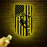 Custom US Lineman Metal Wall Art with LED Light Personalized Electrical Worker Name Sign Electrician Home Decor
