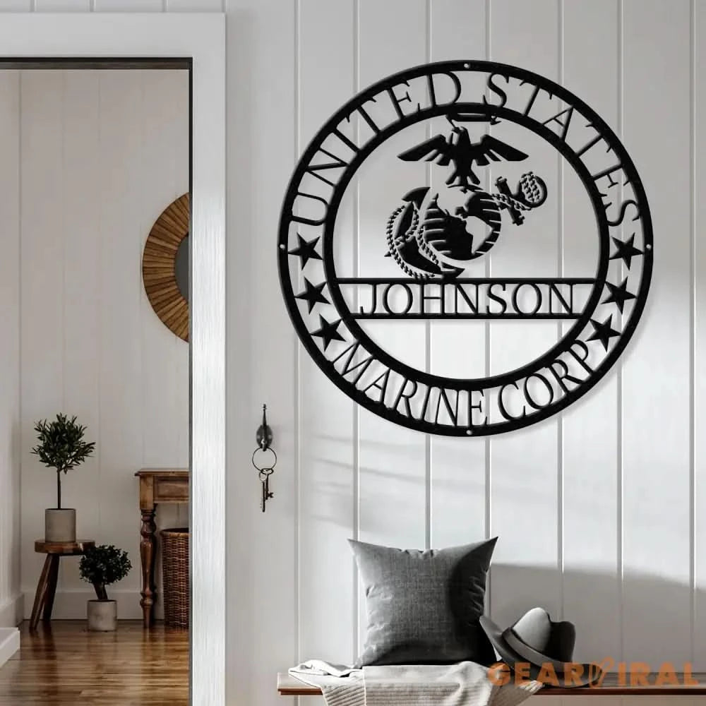 Custom US Marine Corps Metal Sign - Soldier Name Sign - Marine Corps Logo Metal Yard Sign Decor Metal Home Decor
