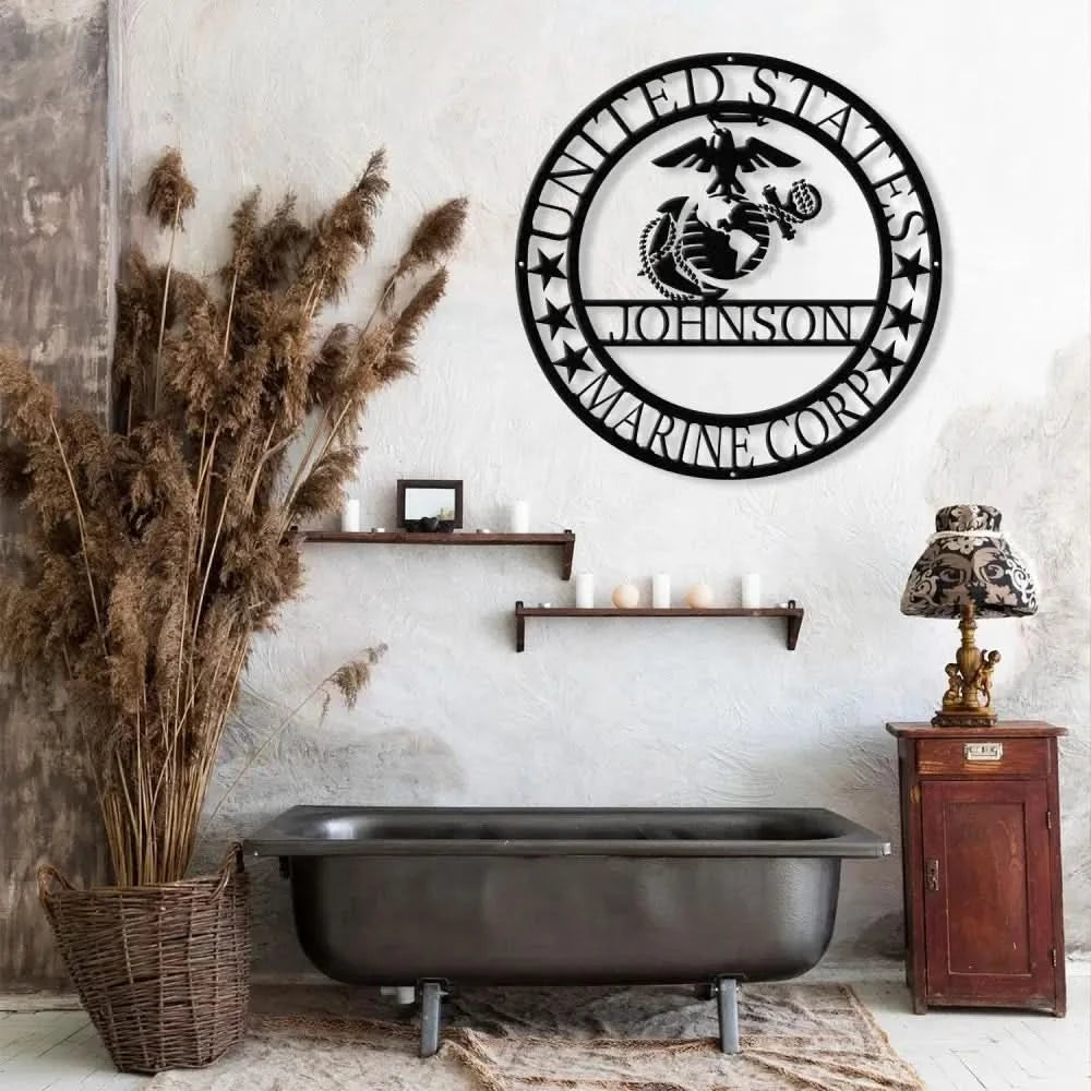 Custom US Marine Corps Metal Sign - Soldier Name Sign - Marine Corps Logo Metal Yard Sign Decor Metal Home Decor