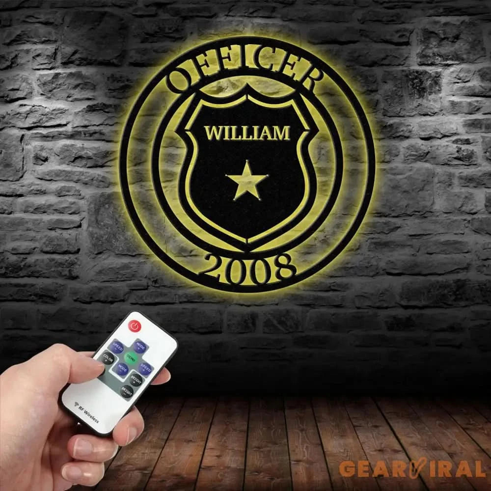 Custom US Police Officer Metal Wall Art LED Light Personalized American Policer Name Sign Police Officer Gifts for Men
