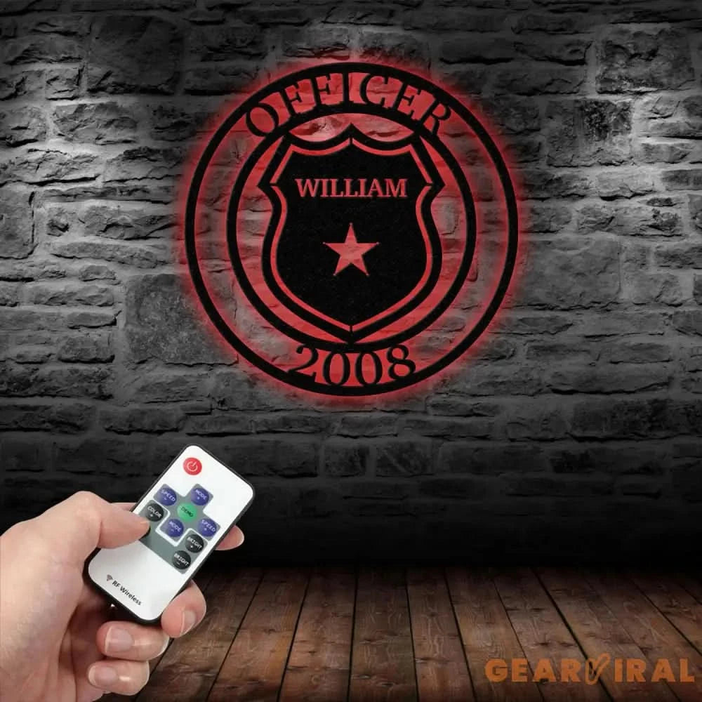 Custom US Police Officer Metal Wall Art LED Light Personalized American Policer Name Sign Police Officer Gifts for Men