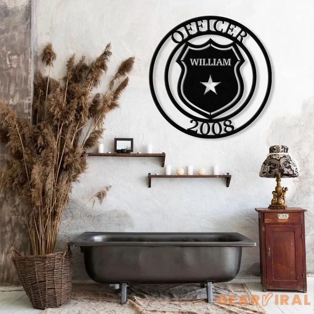 Custom US Police Officer Metal Wall Art LED Light Personalized American Policer Name Sign Police Officer Gifts for Men