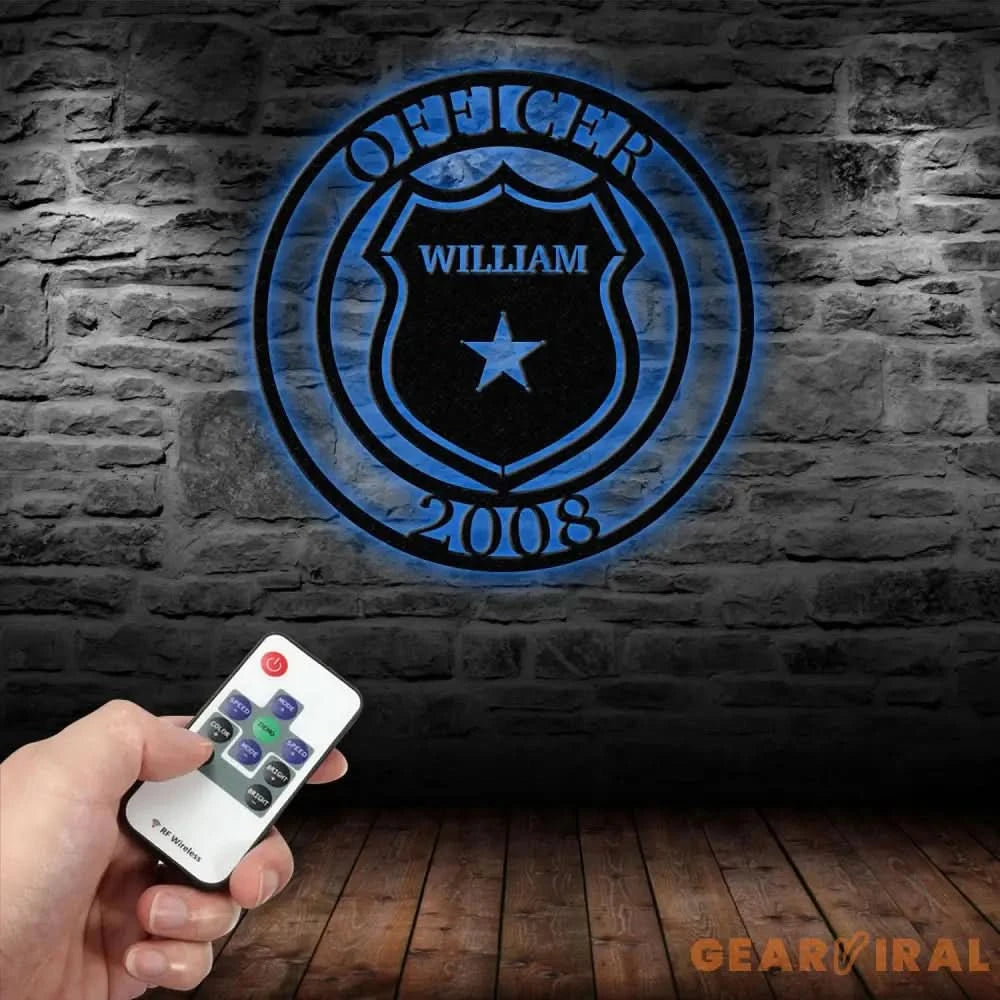 Custom US Police Officer Metal Wall Art LED Light Personalized American Policer Name Sign Police Officer Gifts for Men
