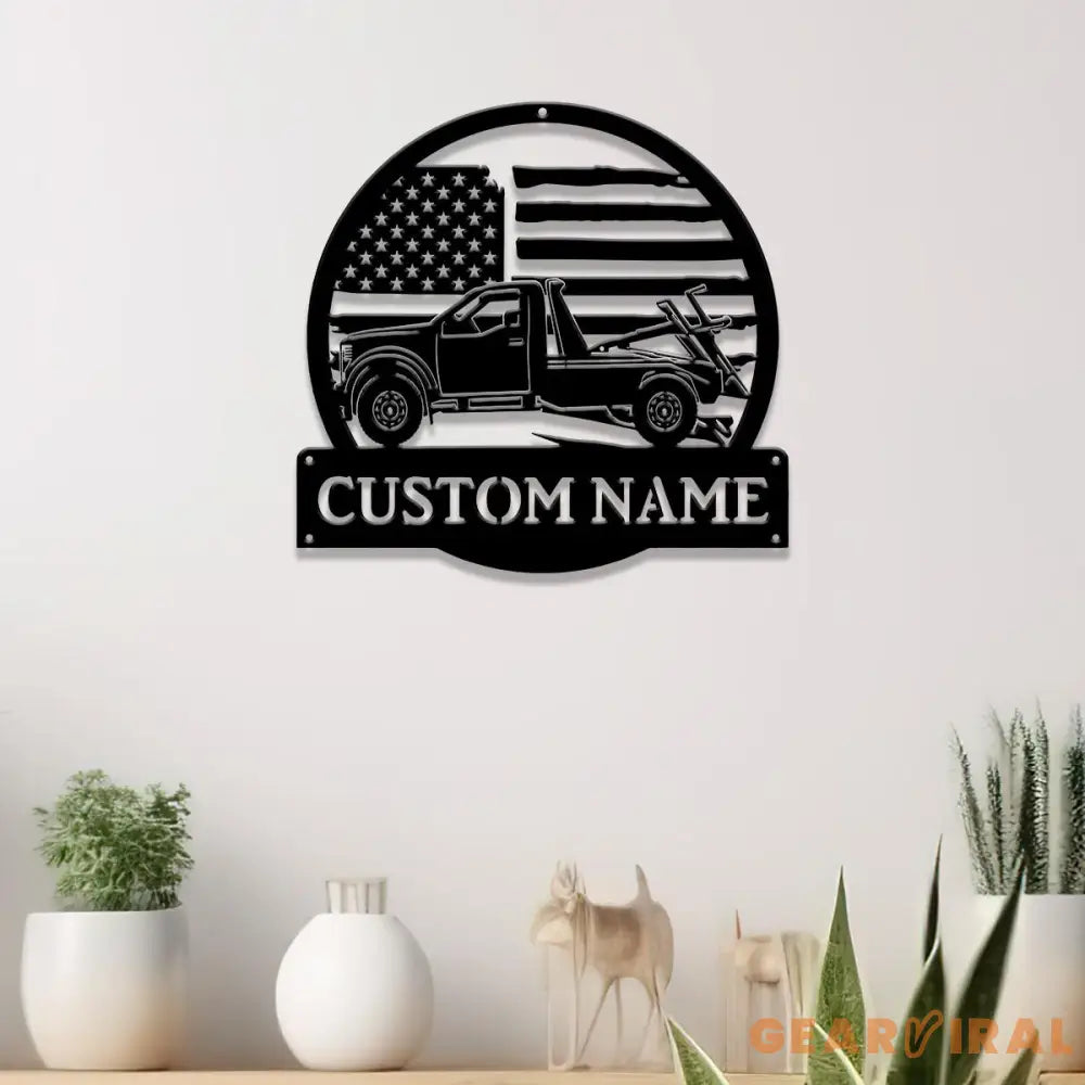 Custom US Rotator Tow Truck Driver Metal Sign with LED Light Personalized Trucker Name Sign Heavy Duty Wrecker