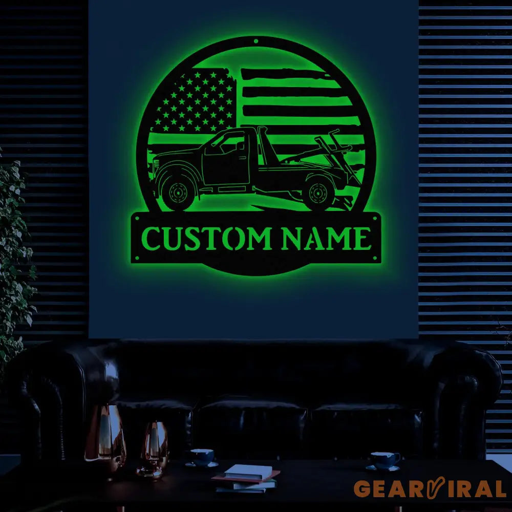 Custom US Rotator Tow Truck Driver Metal Sign with LED Light Personalized Trucker Name Sign Heavy Duty Wrecker