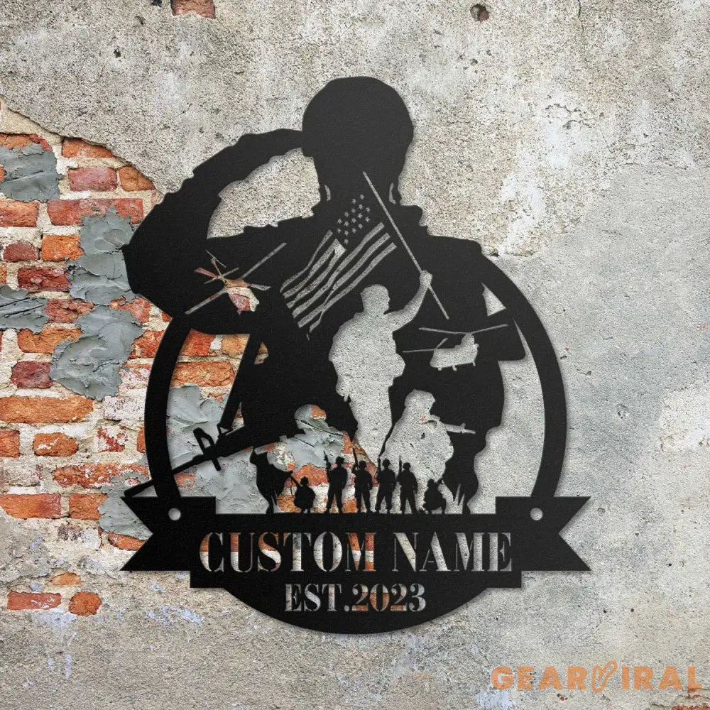 Custom US Soldier Military Metal Wall Art LED Light Personalized American Army Name Sign Home Decor Veteran Patriotic