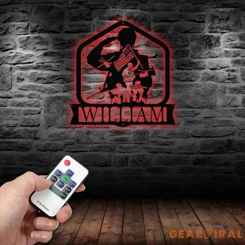 Custom US Soldier Military Metal Wall Art LED Light Personalized American Army Name Sign Patriotic Wall Art Veteran Gift