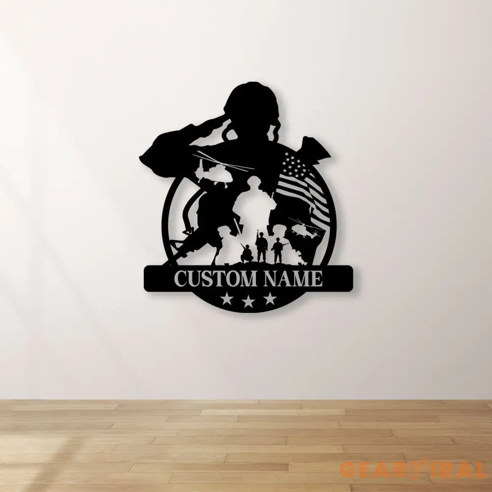 Custom US Soldier Military Metal Wall Art LED Light Personalized American Army Name Sign Veteran Patriotic Decoration