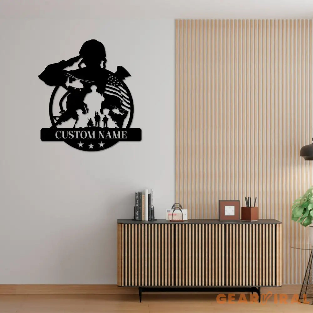 Custom US Soldier Military Metal Wall Art LED Light Personalized American Army Name Sign Veteran Patriotic Decoration