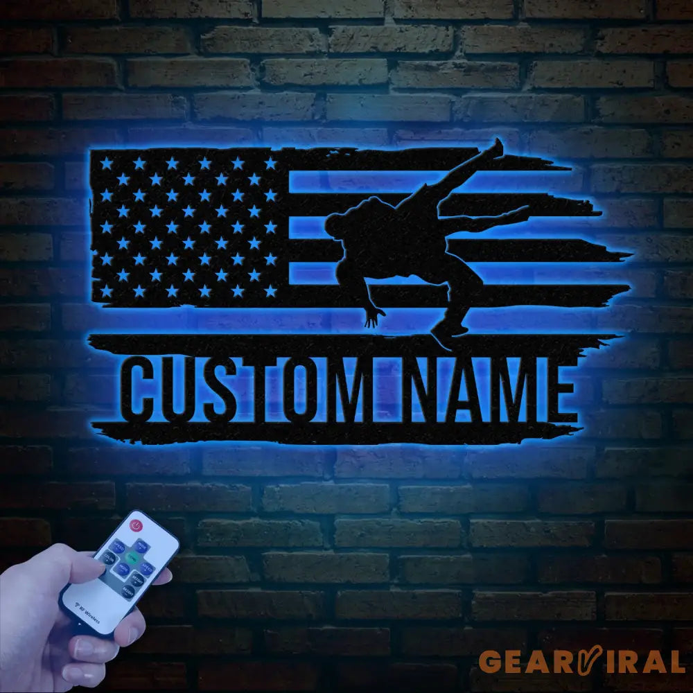 Custom US Wrestling Metal Sign with LED Light Wrestling Coach Gift Sports Home Decor Wrestler Birthday or Christmas