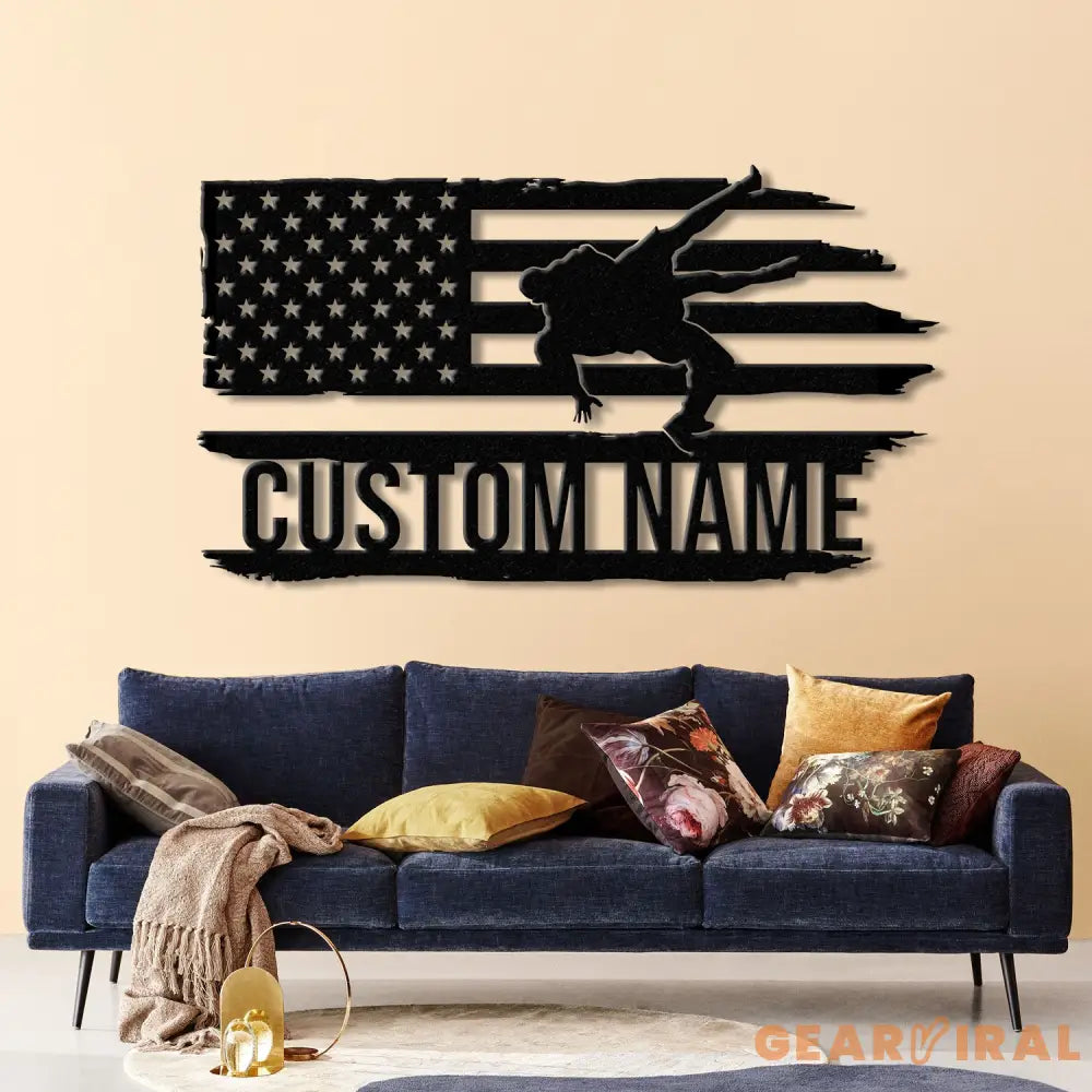 Custom US Wrestling Metal Sign with LED Light Wrestling Coach Gift Sports Home Decor Wrestler Birthday or Christmas