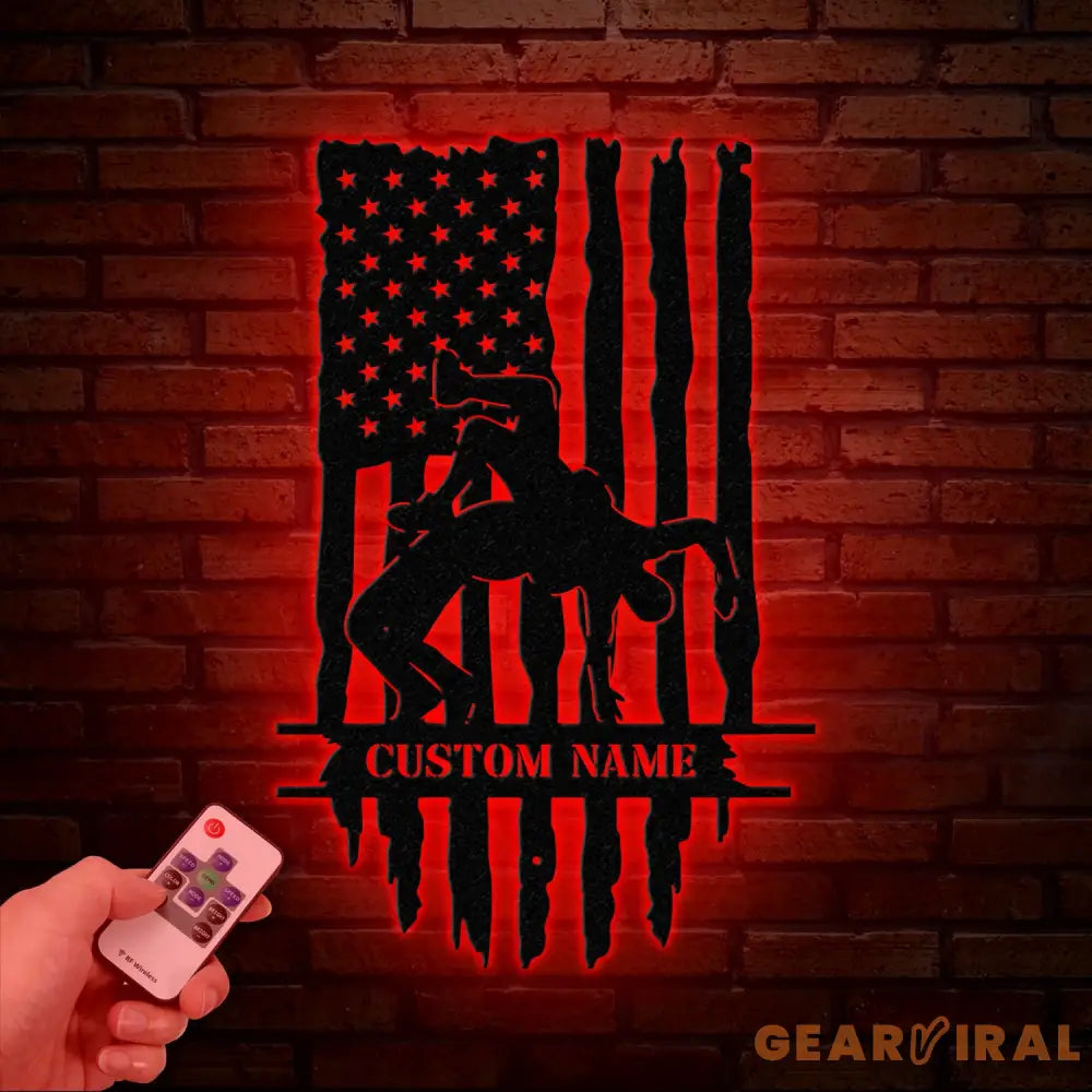 Custom US Wrestling Metal Sign with LED Light Wrestling Coach Gift Sports Home Decor Wrestler Birthday or Christmas