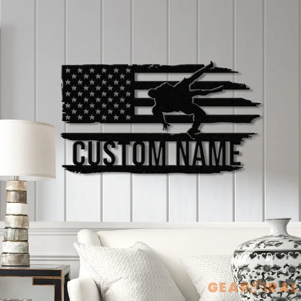 Custom US Wrestling Metal Sign with LED Light Wrestling Coach Gift Sports Home Decor Wrestler Birthday or Christmas
