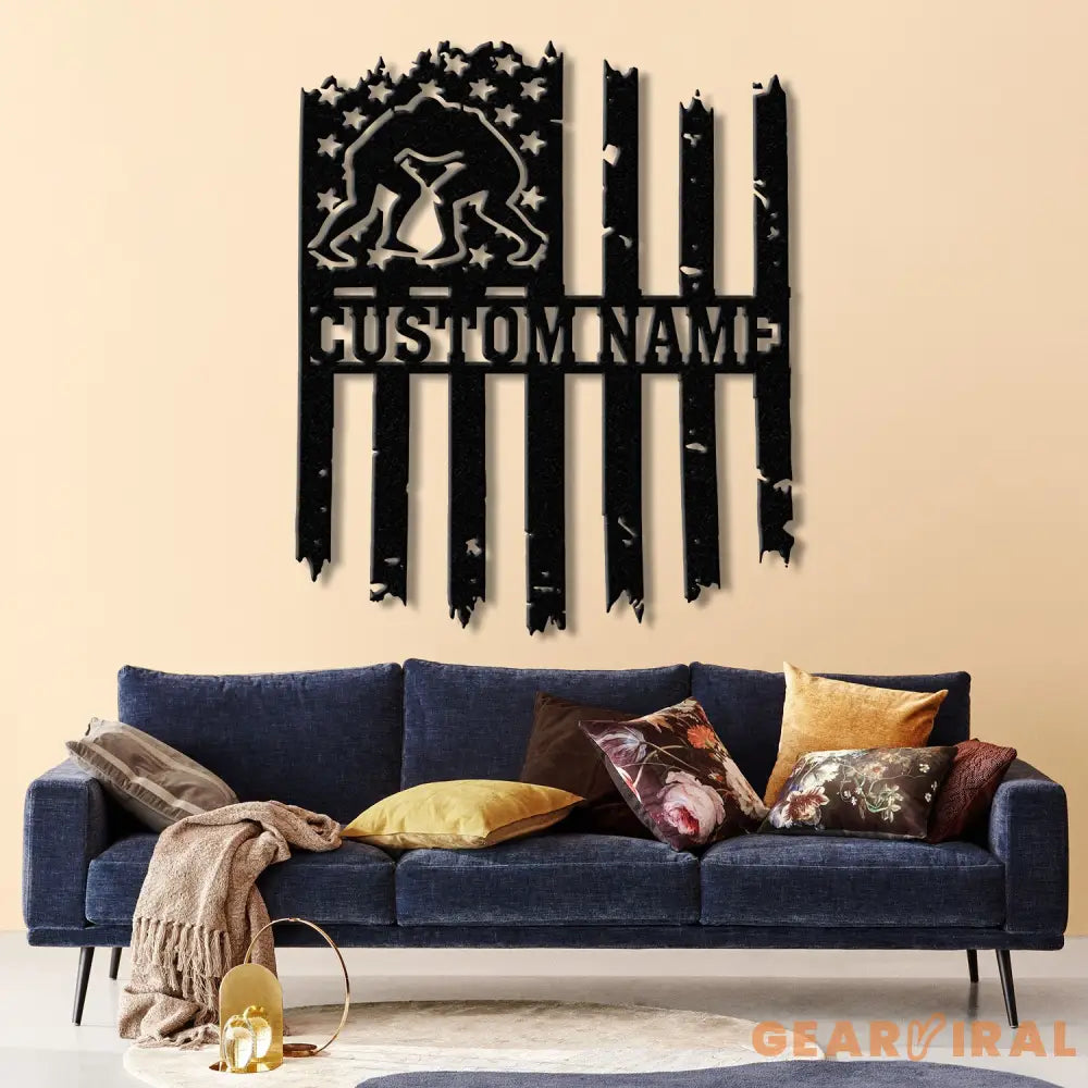 Custom US Wrestling Metal Sign with LED Light Wrestling Coach Gift Sports Home Decor Wrestler Birthday or Christmas