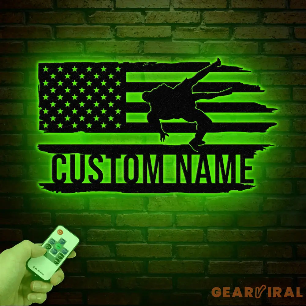 Custom US Wrestling Metal Sign with LED Light Wrestling Coach Gift Sports Home Decor Wrestler Birthday or Christmas