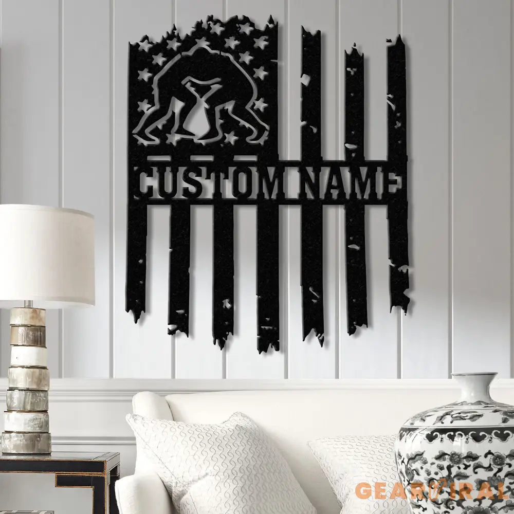 Custom US Wrestling Metal Sign with LED Light Wrestling Coach Gift Sports Home Decor Wrestler Birthday or Christmas