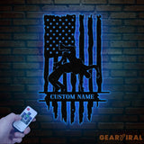 Custom US Wrestling Metal Sign with LED Light Wrestling Coach Gift Sports Home Decor Wrestler Birthday or Christmas