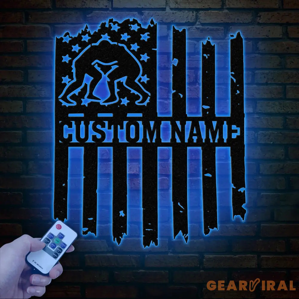 Custom US Wrestling Metal Sign with LED Light Wrestling Coach Gift Sports Home Decor Wrestler Birthday or Christmas